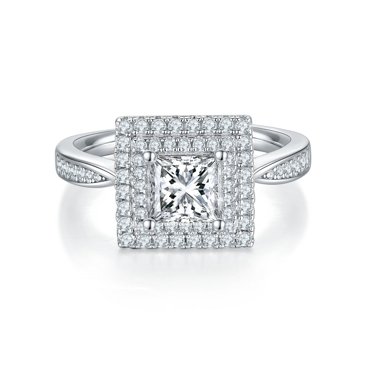 Luxury Silver Ring Square Moissanite Set With Top-quality Moissanite, S925 Silver Electroplated With Platinum