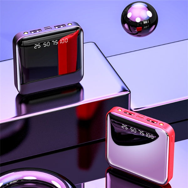 Mini Portable Power Bank (10000/20000mAh) – Ultra-Slim External Battery Pack with Full Mirror Digital Display & Dual USB Fast Charging