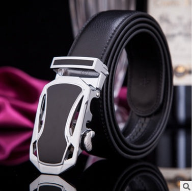 Men's Genuine "Two-Layer Cowhide" Leather Ratchet Belt – Automatic Slide Buckle for Exact Fit, Business & Casual