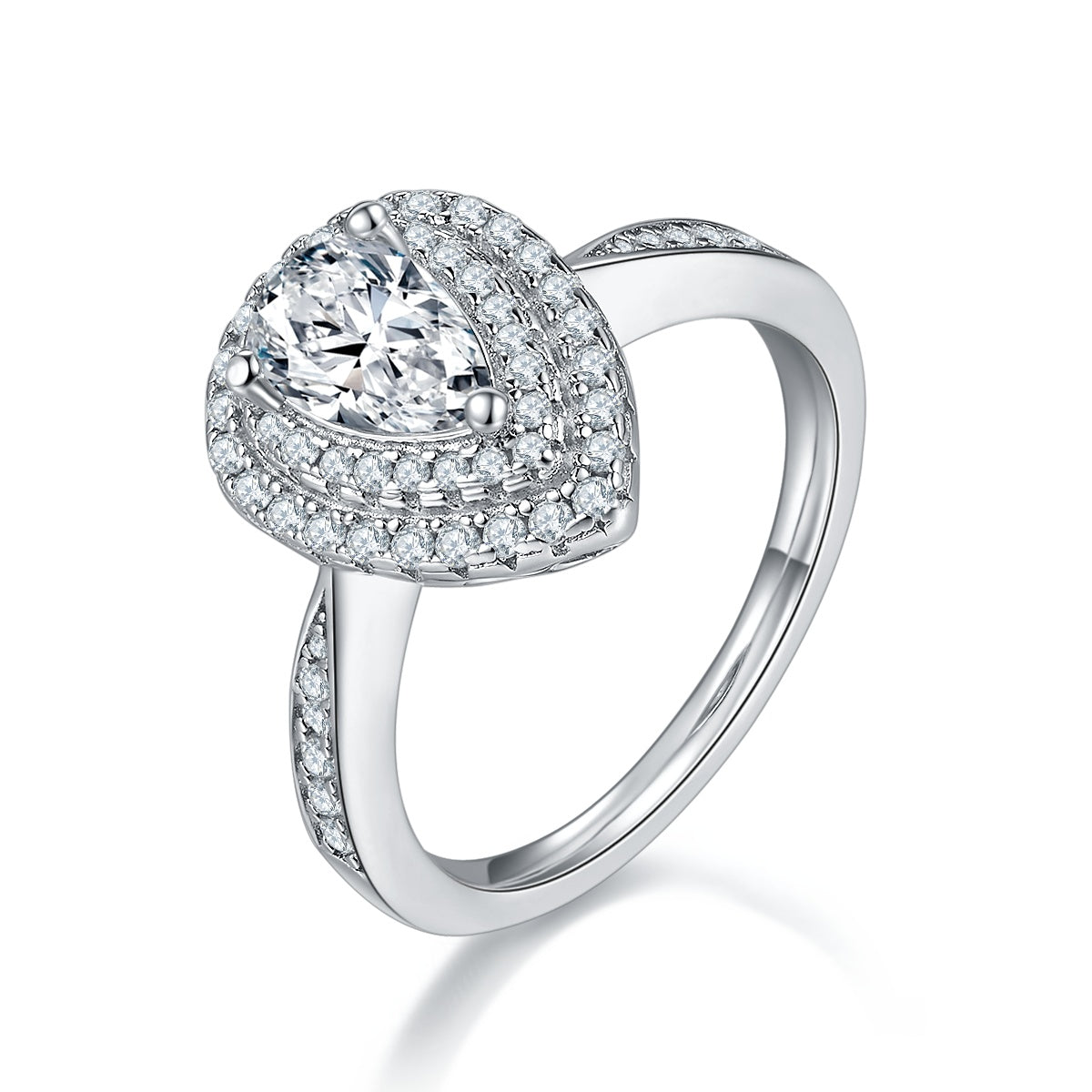 Luxury Silver Ring Pear-shaped Moissanite Set With Top-quality Moissanite , S925 Silver Electroplated With Platinum