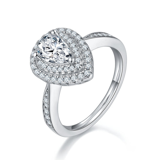 Luxury Silver Ring Pear-shaped Moissanite Set With Top-quality Moissanite , S925 Silver Electroplated With Platinum