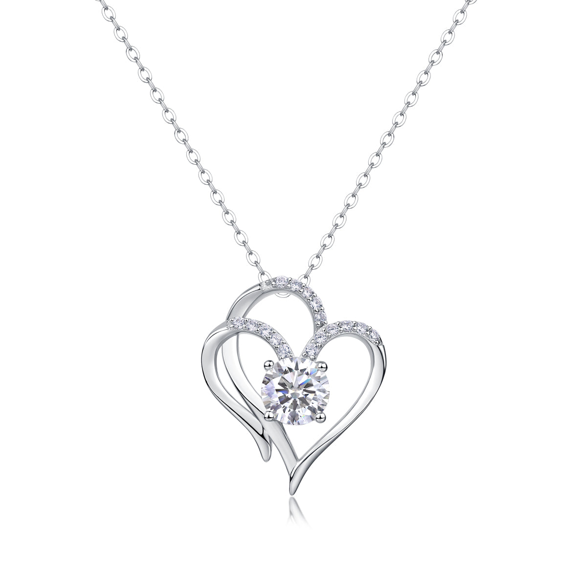 Heart To Heart -Luxurious Diamond Jewelry Pendant Set With 1-carat Moissan Diamond D Color VVS1, S925 Sterling Silver And Platinum Plating