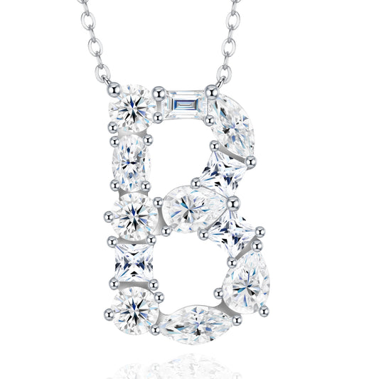 26-Letter - B - Luxury Silver Necklace Featuring Top-quality Moissanite D Color VVS,  Made Of S925 Silver Electroplated With Platinum.