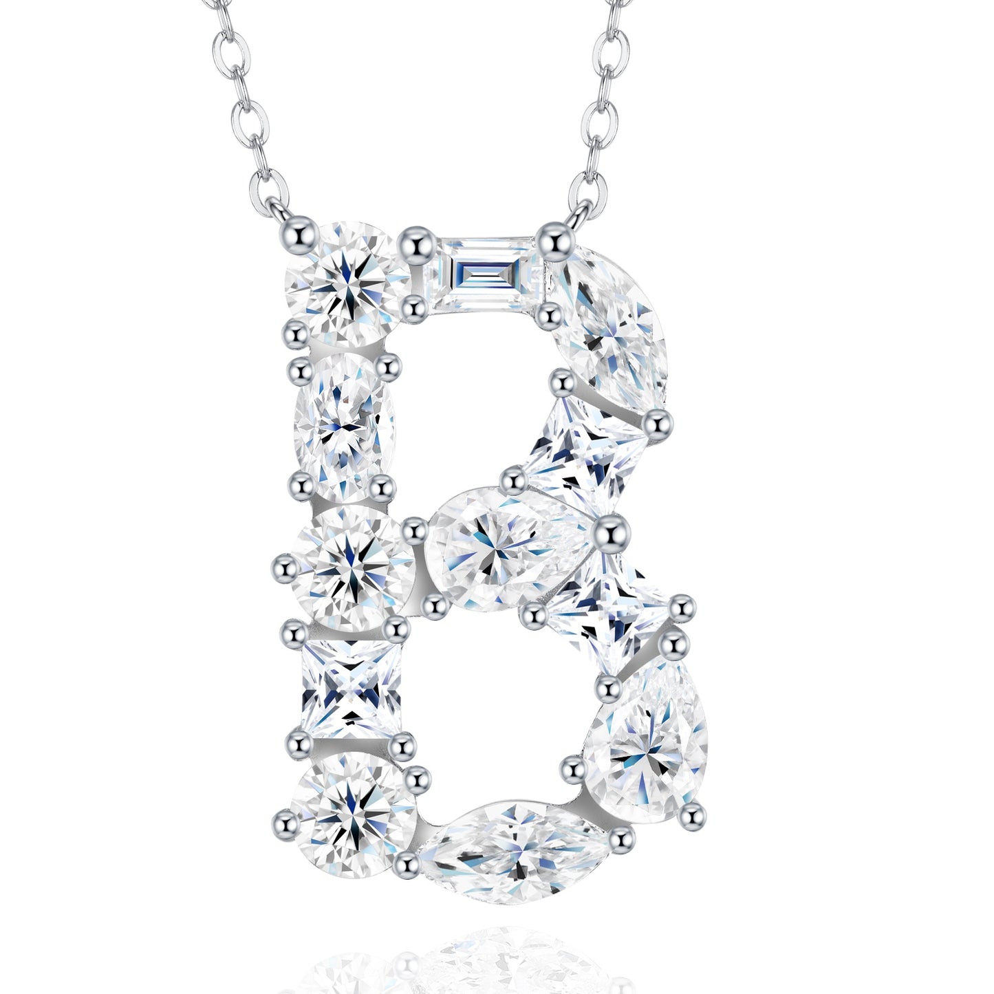 26-Letter - B - Luxury Silver Necklace Featuring Top-quality Moissanite D Color VVS,  Made Of S925 Silver Electroplated With Platinum.