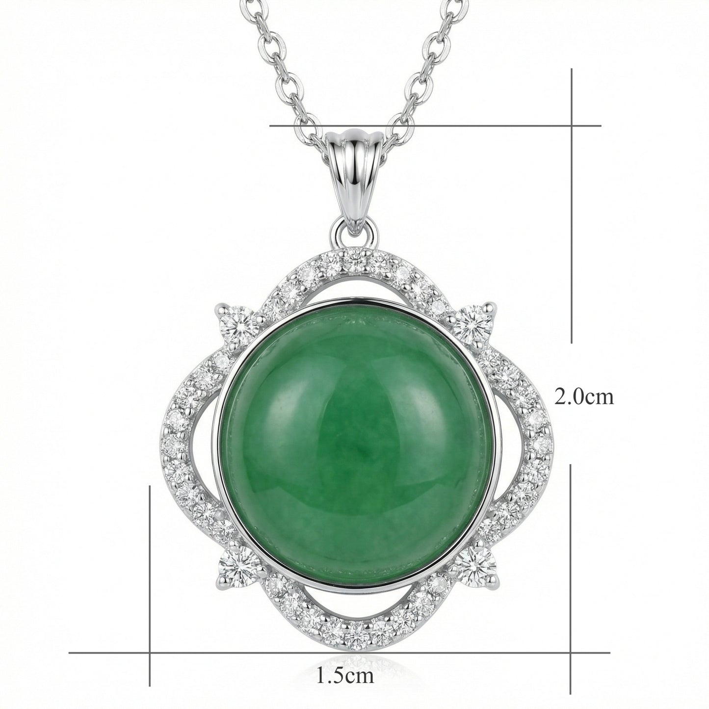 925 Sterling Silver Elegant Sterling Silver Green Jade Cabochon Pendant Necklace with Sparkling Halo Accents