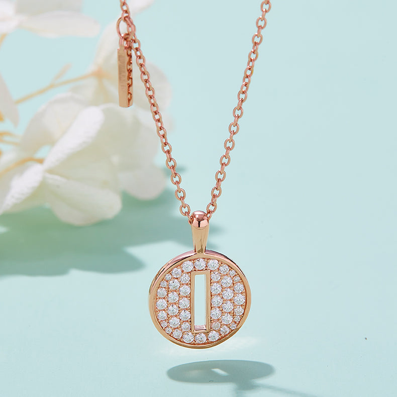 Luxury Initial Letter Necklace Pendant – I , S925 Silver Rose Gold Plated with Top-Quality Brilliant Moissanite