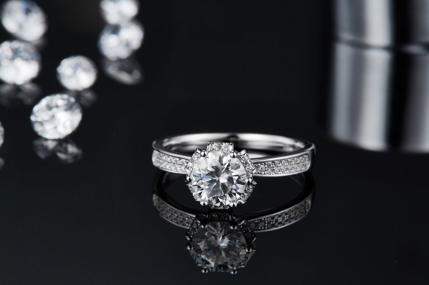 1-carat Luxury  Silver Ring Set With Top-quality Moissanite D Color VVS , S925 Silver Plated Platinum