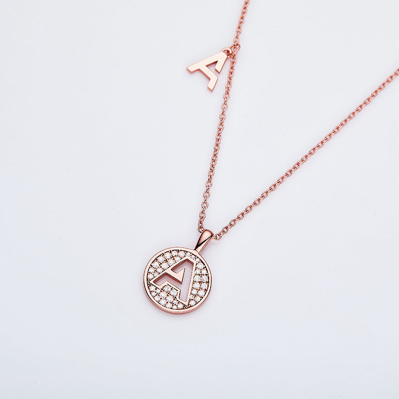 Luxury Initial Letter Necklace Pendant – A , S925 Silver Rose Gold Plated with Top-Quality Brilliant Moissanite