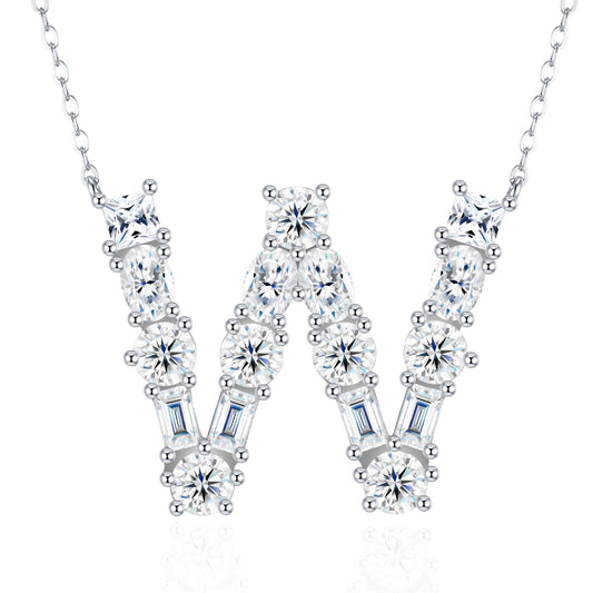 26-Letter - W - Luxury Silver Necklace  Featuring Top-quality Moissanite D Color VVS,  Made Of S925 Silver Electroplated With Platinum.