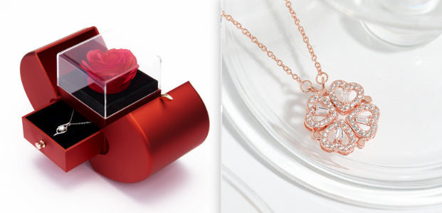 Eternal Preserved Real Red Rose and Necklace Gift Box Set