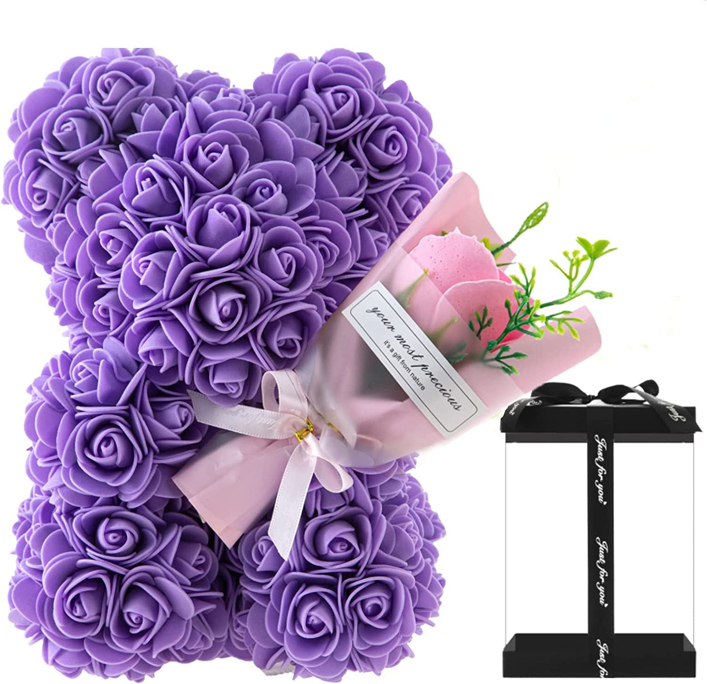 Everlasting Red Rose Bear Gift in Presentation Box | Handmade Eternal Flower Teddy