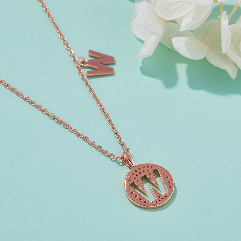 Luxury Initial Letter Necklace Pendant – W , S925 Silver Rose Gold Plated with Top-Quality Brilliant Moissanite