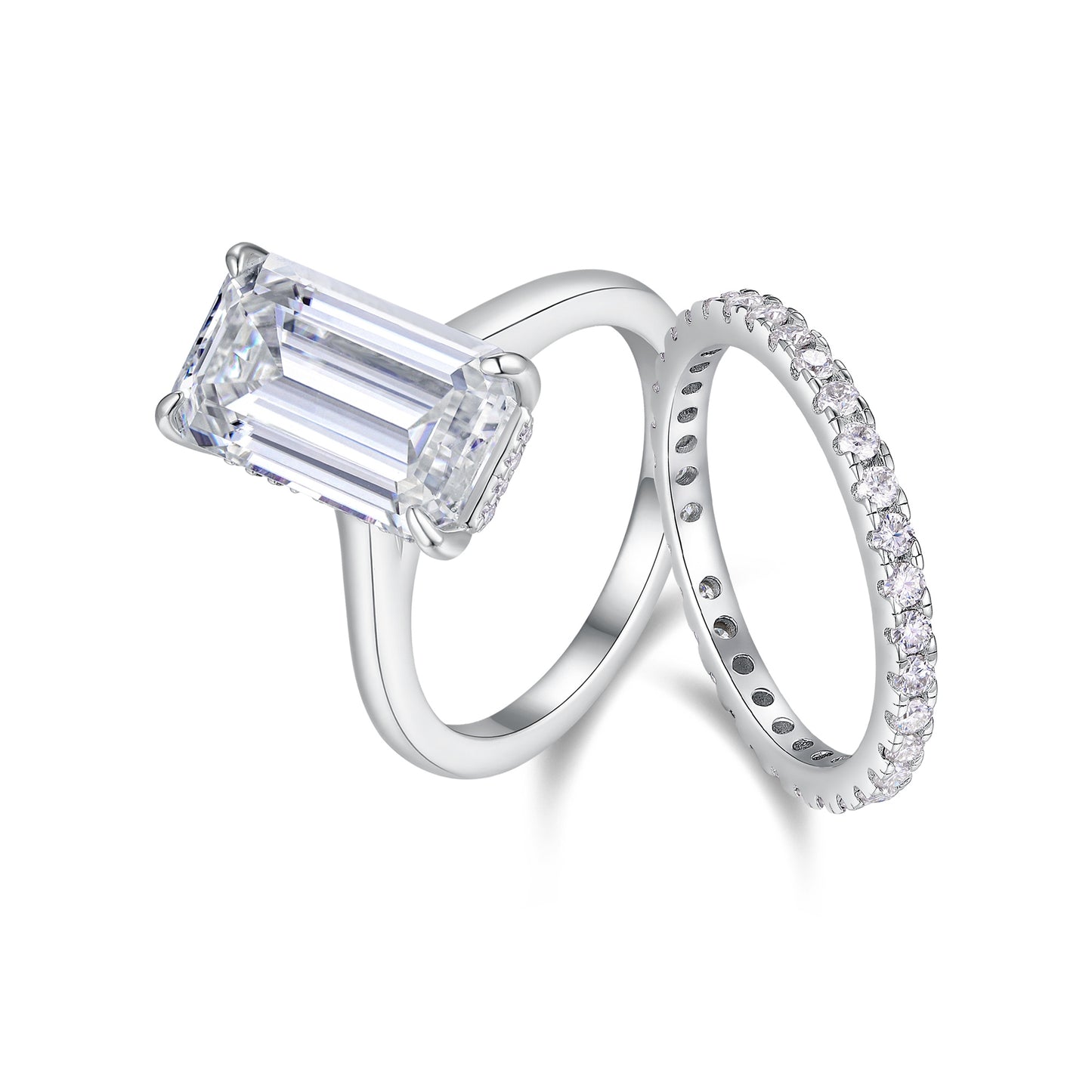 Octagonal Moissanite Double Rings Set With Top-quality Moissanite, Luxury Silver Ring S925 Silver Plating Platinum