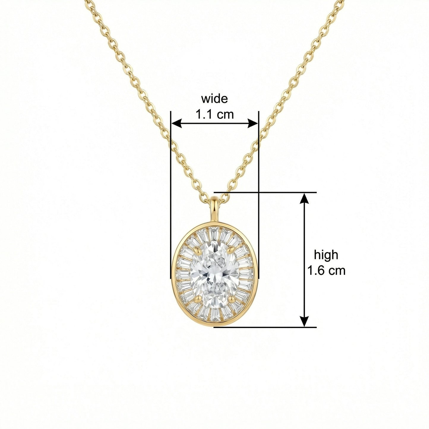 925 Sterling Silver Radiant Oval Diamond Sunburst Pendant Necklace with Baguette Accents