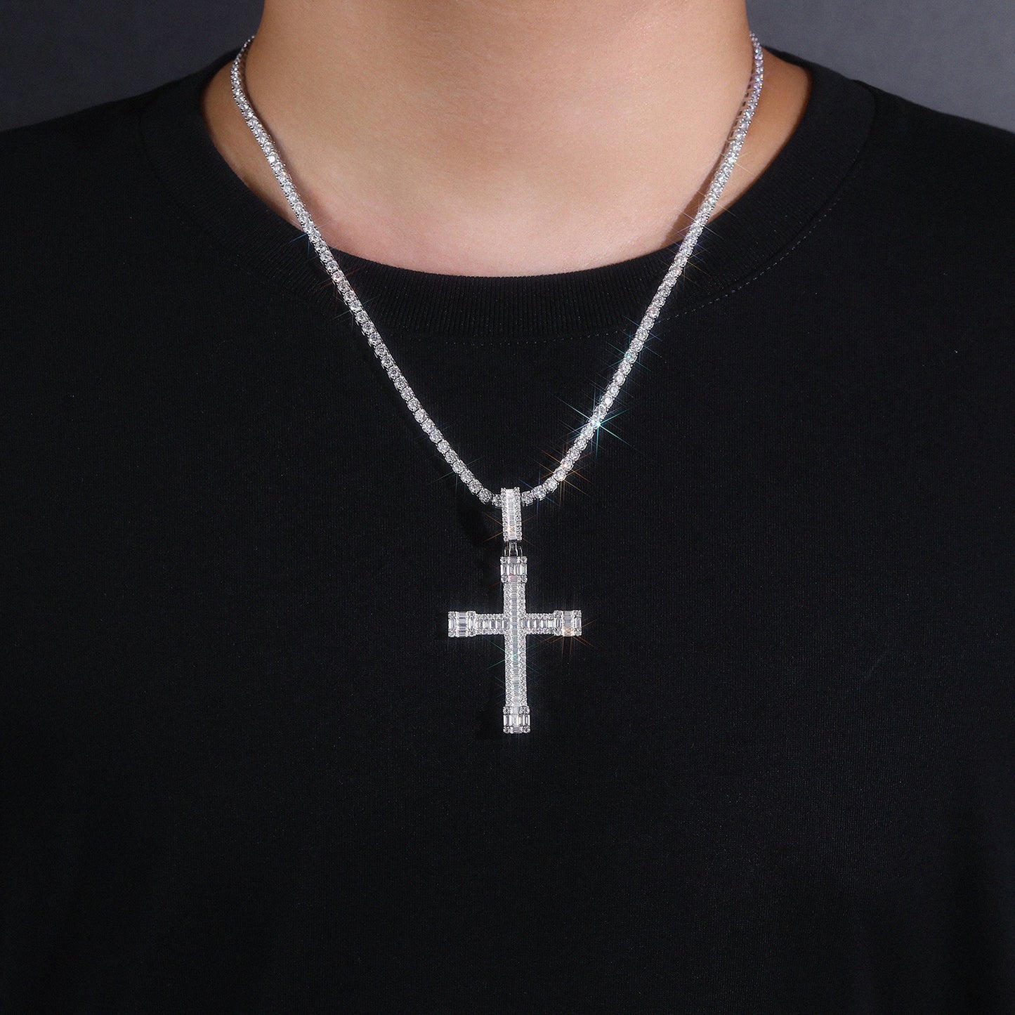 Luxury Silver Necklace Set With Top-quality Moissanite, S925 Silver Electroplated With Platinum
