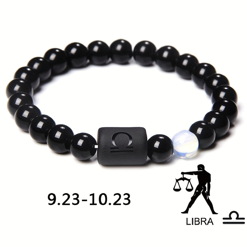 Unisex 12 Constellation Natural Black Obsidian Beaded Bracelets