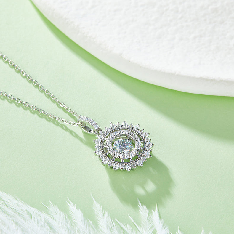 Luxury D Color VVS1 Moissanite Sunburst Pendant Necklace in Platinum-Plated S925 Sterling Silver