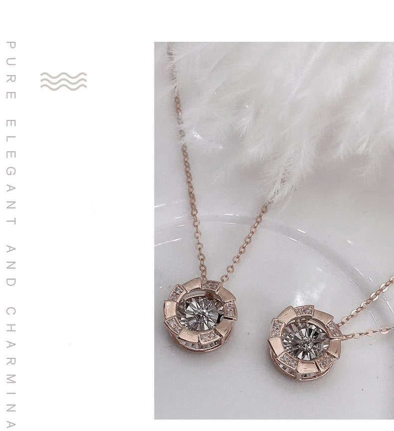 18K Rose Gold Pulsating Heart Diamond Pendant Necklace – Elegant Clavicle Chain