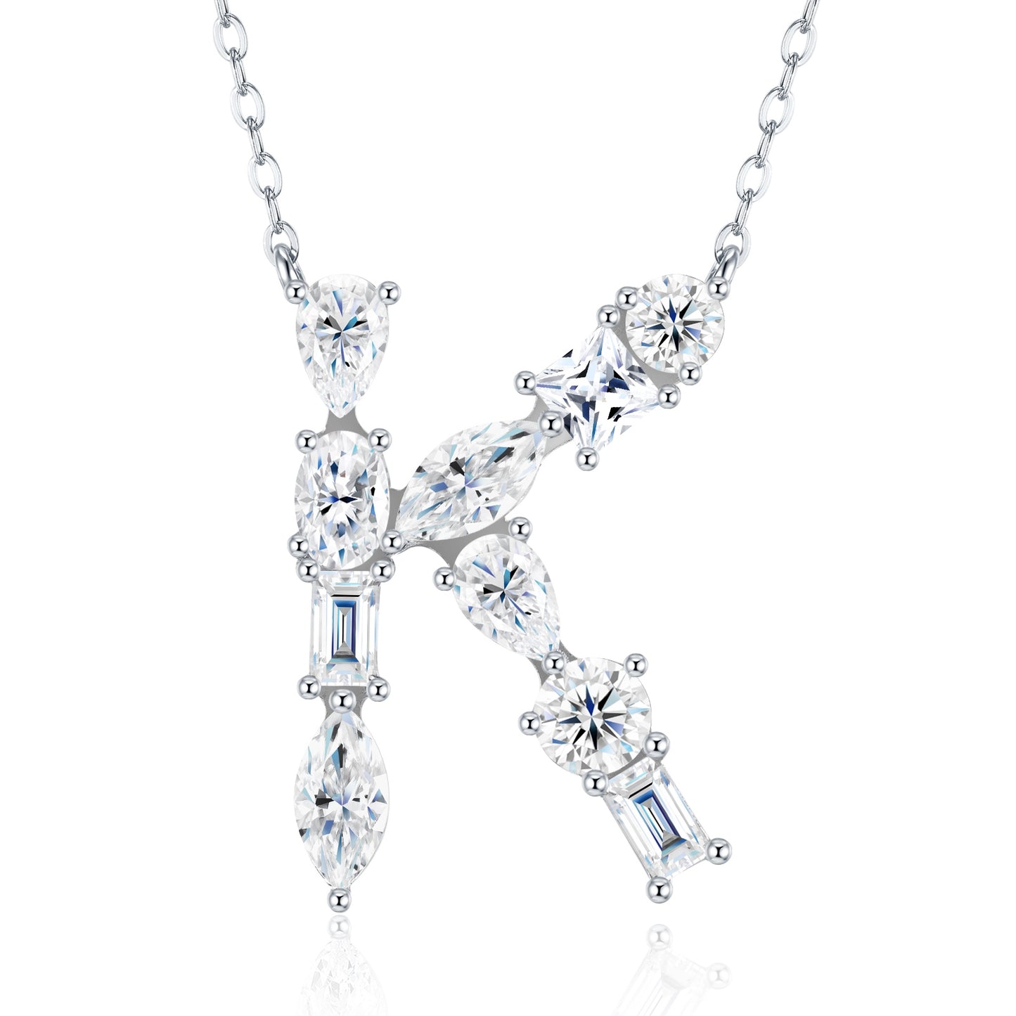 26-Letter - K - Luxury Silver Necklace Set With Top-quality Moissanite D Color VVS, Made Of S925 Silver Electroplated With Platinum.