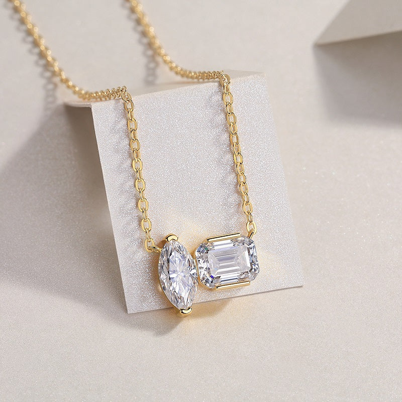 Double Diamond Shadow - A Fashionable And Trendy Necklace Pendant Set With Top-quality Moissanite S925 In Silver And Gold-plated.