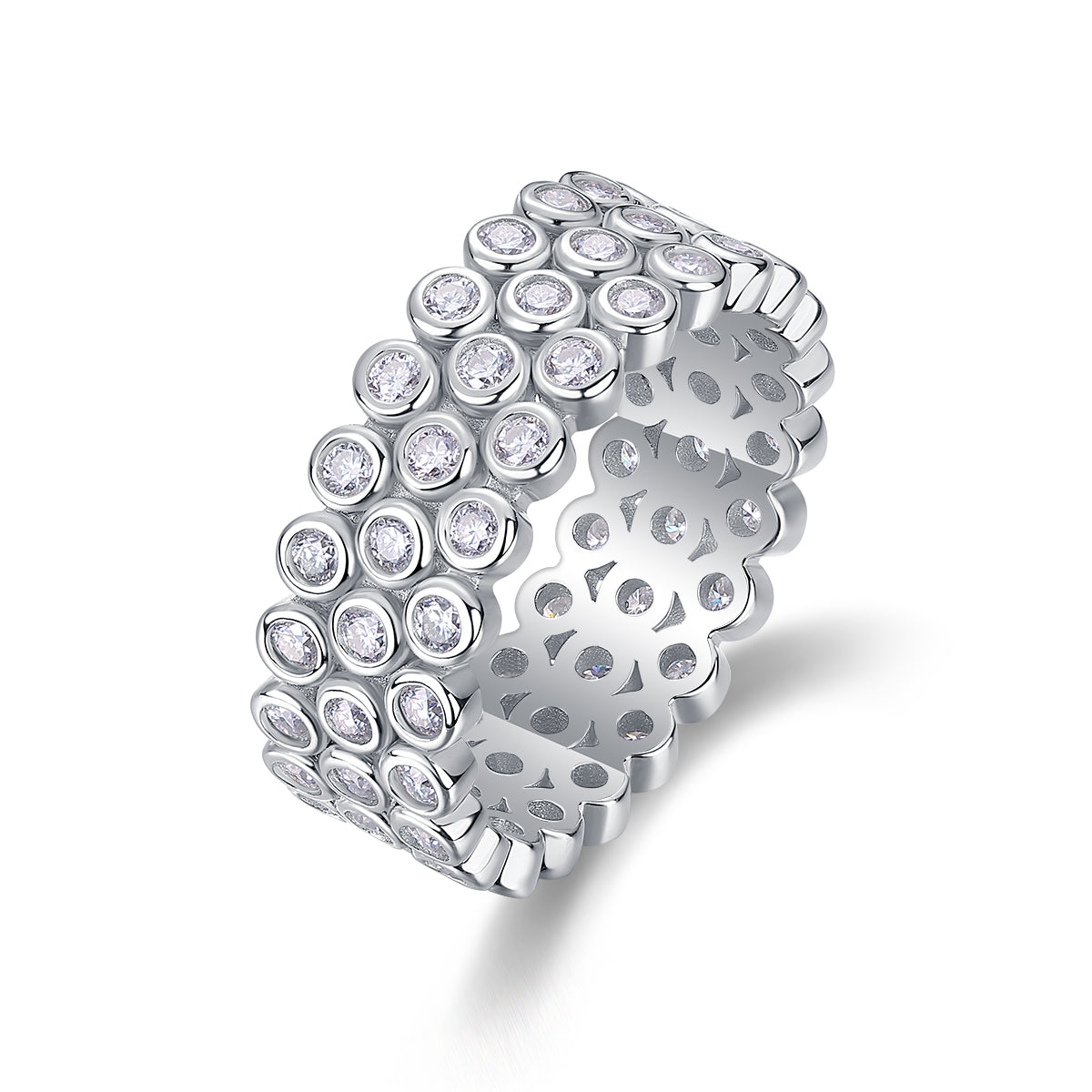 Luxury Silver Ring Set With Top-quality Moissanite, S925 Silver Plated With Platinum
