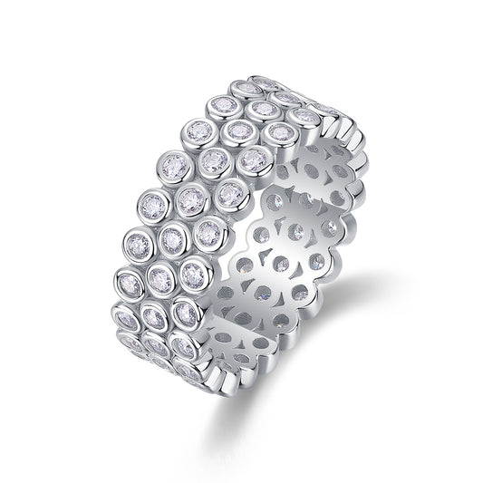 Luxury Silver Ring Set With Top-quality Moissanite, S925 Silver Plated With Platinum