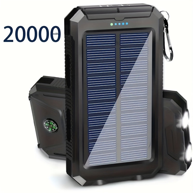 20000mAh Portable Solar Power Bank with Compass | Dual USB Output & LED Flashlights | Rugged External Battery Charger for Camping & Outdoor Activities