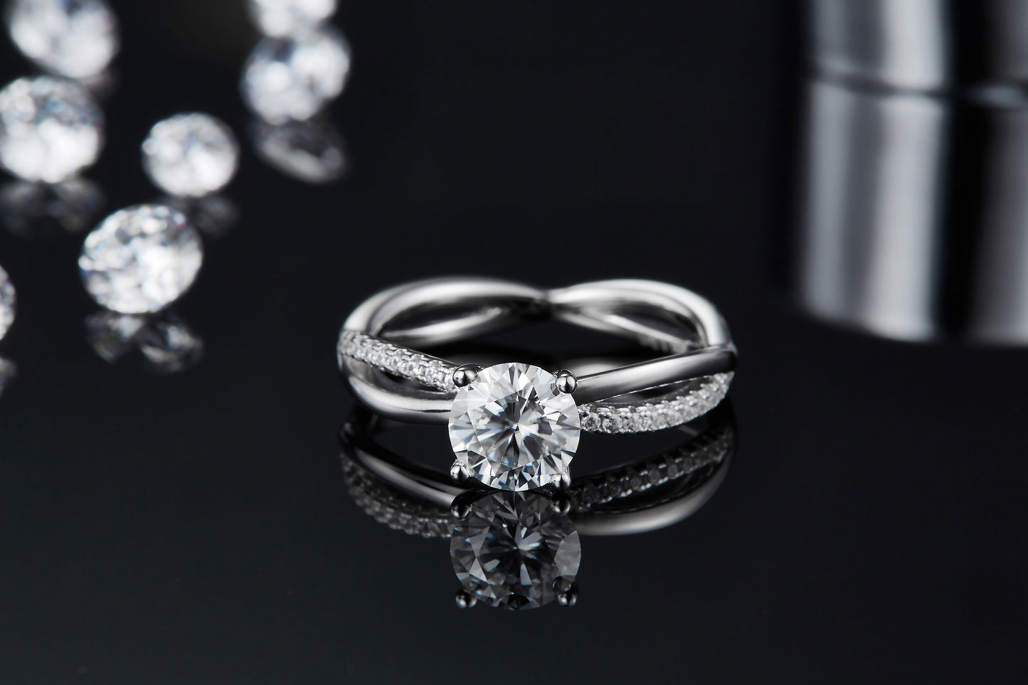 1-carat Luxury  Silver Ring Set With Top-quality Moissanite D Color VVS, S925 Silver Plated Platinum