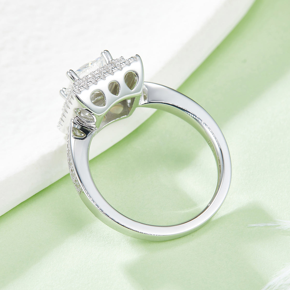 Luxury Silver Ring Square Moissanite Set With Top-quality Moissanite, S925 Silver Electroplated With Platinum