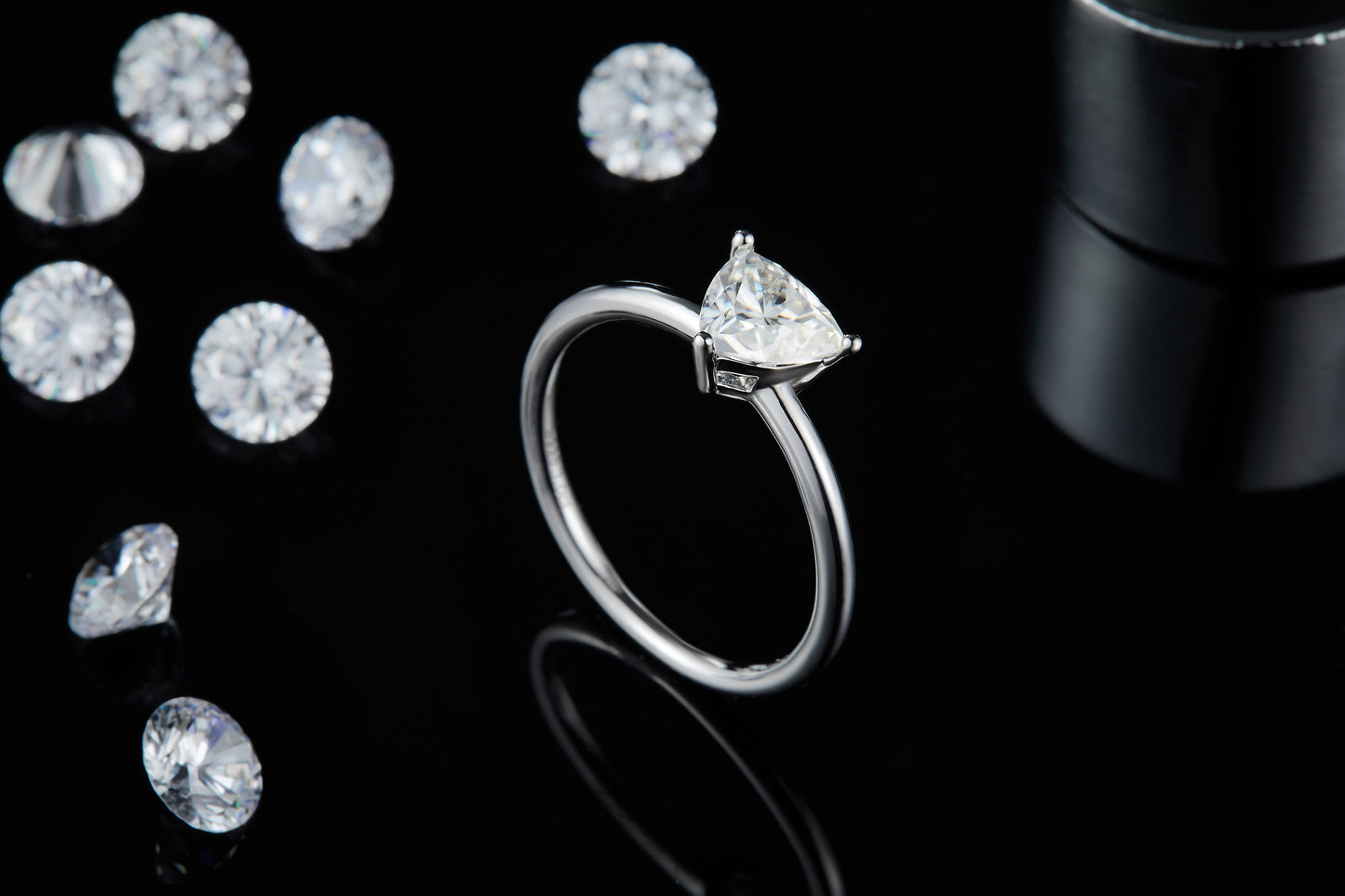 Luxury Silver Ring Triangular Moissanite Set With Top-quality Moissanite D Color VVS , S925 Silver Electroplated With Platinum