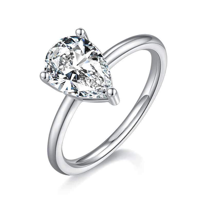 Luxury Silver Ring Pear-shaped Moissanite Set With Top-quality Moissanite D Color VVS , S925 Silver Electroplated With Platinum
