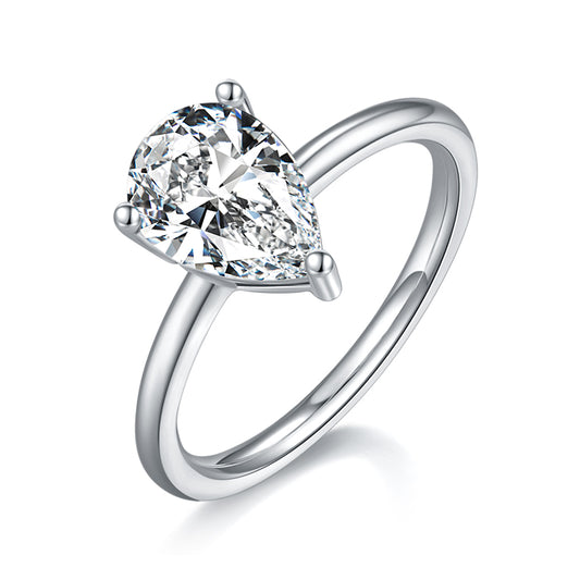 Luxury Silver Ring Pear-shaped Moissanite Set With Top-quality Moissanite D Color VVS , S925 Silver Electroplated With Platinum