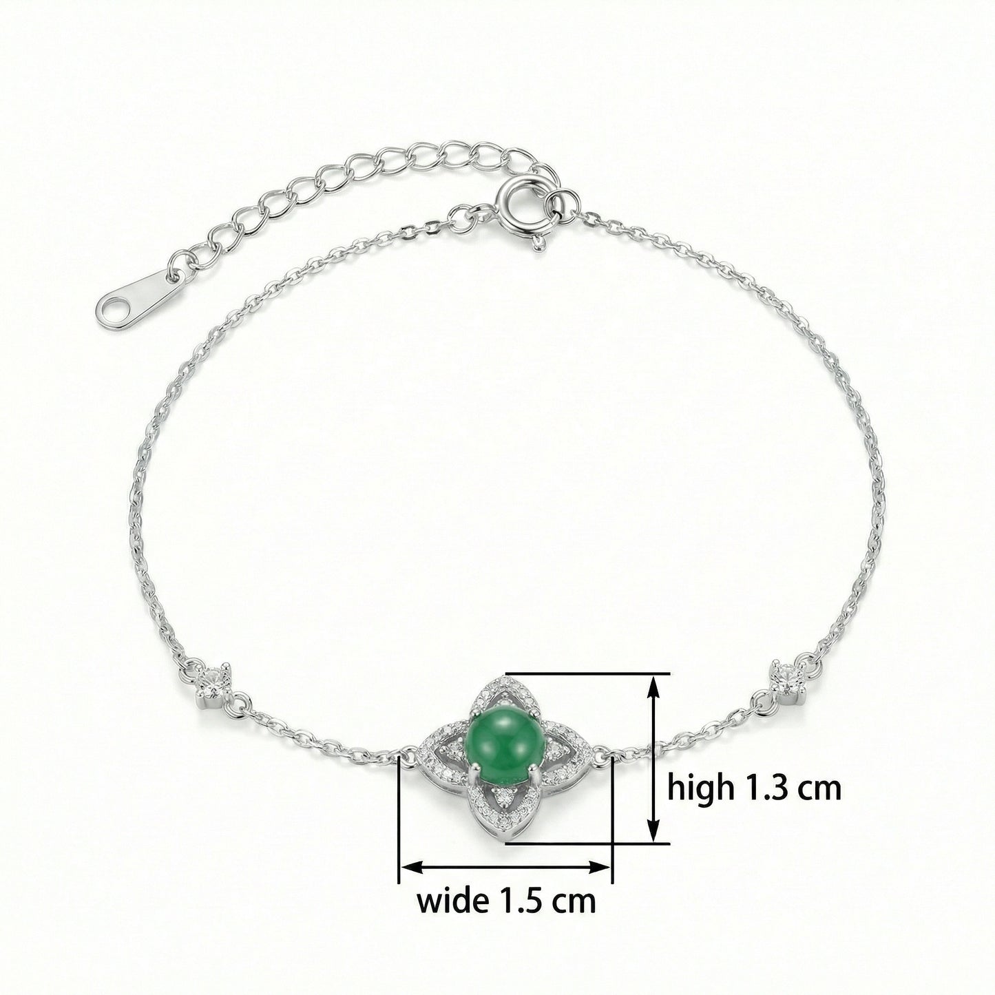 925 Sterling Silver Elegant Sterling Silver Floral Bracelet with Green Gemstone and Sparkling Accents
