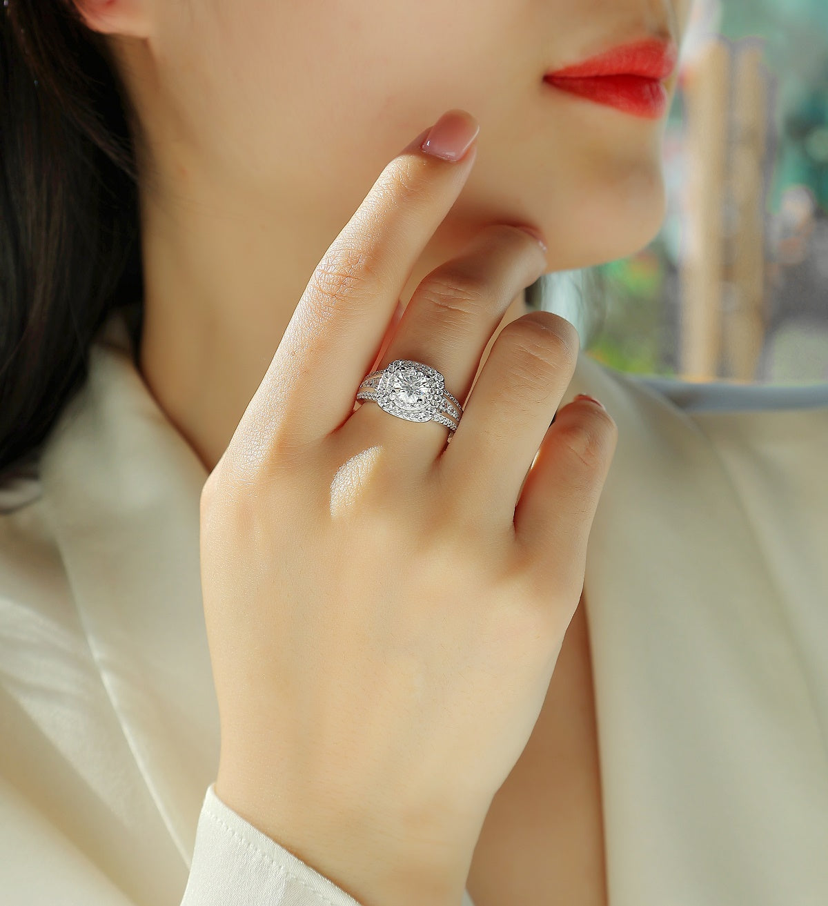 Starry Sky Crown - Luxury Silver Ring Set With Top-quality 1-carat Moissanite D Color VVS,  S925 Silver And Platinum-plated Diamond Ring