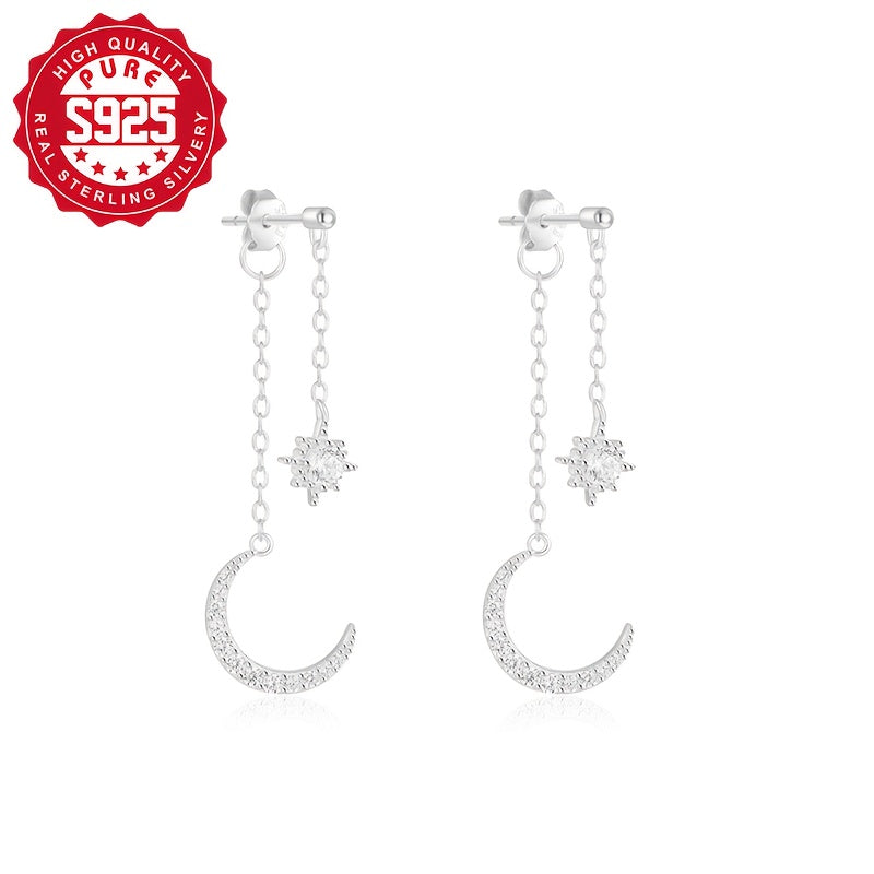S925 Silver, Moon Hook Design, Elegant and Sophisticated Earrings