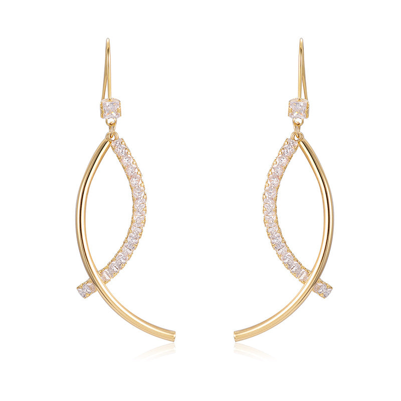 Elegant Gold-Plated Crystal Ribbon Dangle Earrings