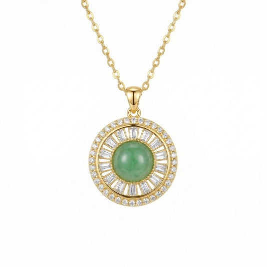 925 Sterling Silver Radiant Green Gemstone Sunburst Pendant Necklace with Sparkling Diamond Halo Accents