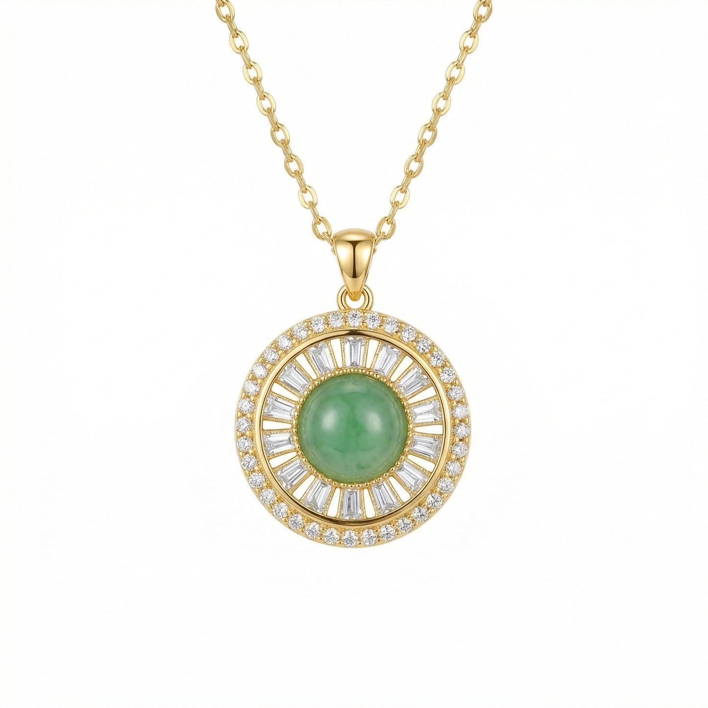 925 Sterling Silver Radiant Green Gemstone Sunburst Pendant Necklace with Sparkling Diamond Halo Accents