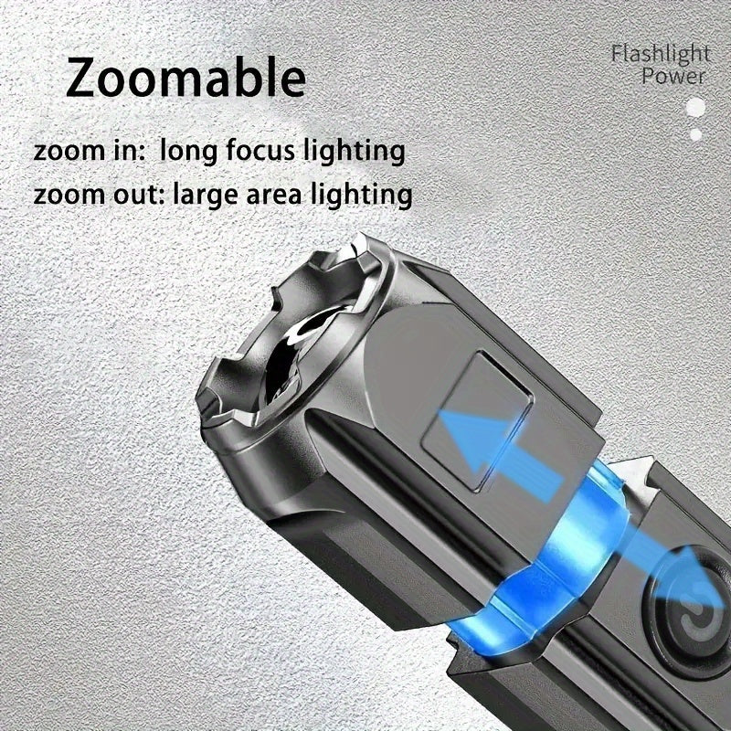 Powerful Zoomable LED Flashlight | Outdoor Multi-functional & Portable Torch | USB Rechargeable, Waterproof, Long-Range Lighting for Home & Camping Use