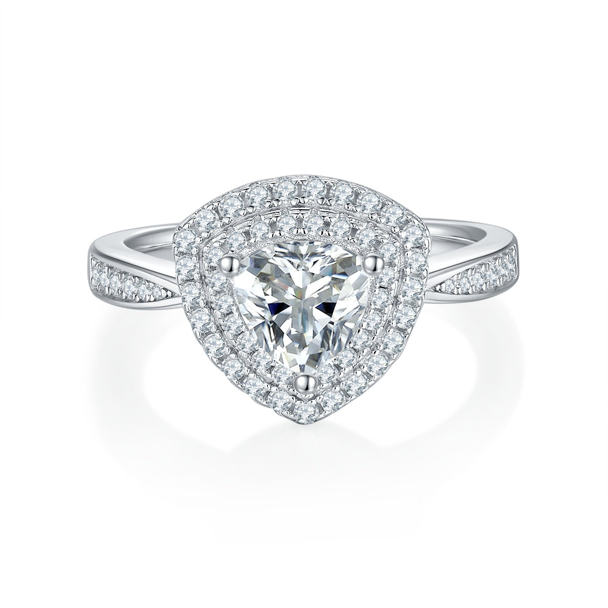 Luxury Silver Ring Triangular Moissanite Set With Top-quality Moissanite D Color VVS , S925 Silver Electroplated With Platinum