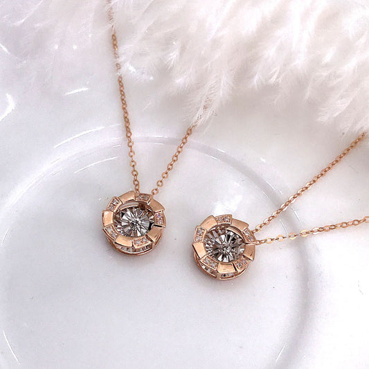 18K Rose Gold Pulsating Heart Diamond Pendant Necklace – Elegant Clavicle Chain