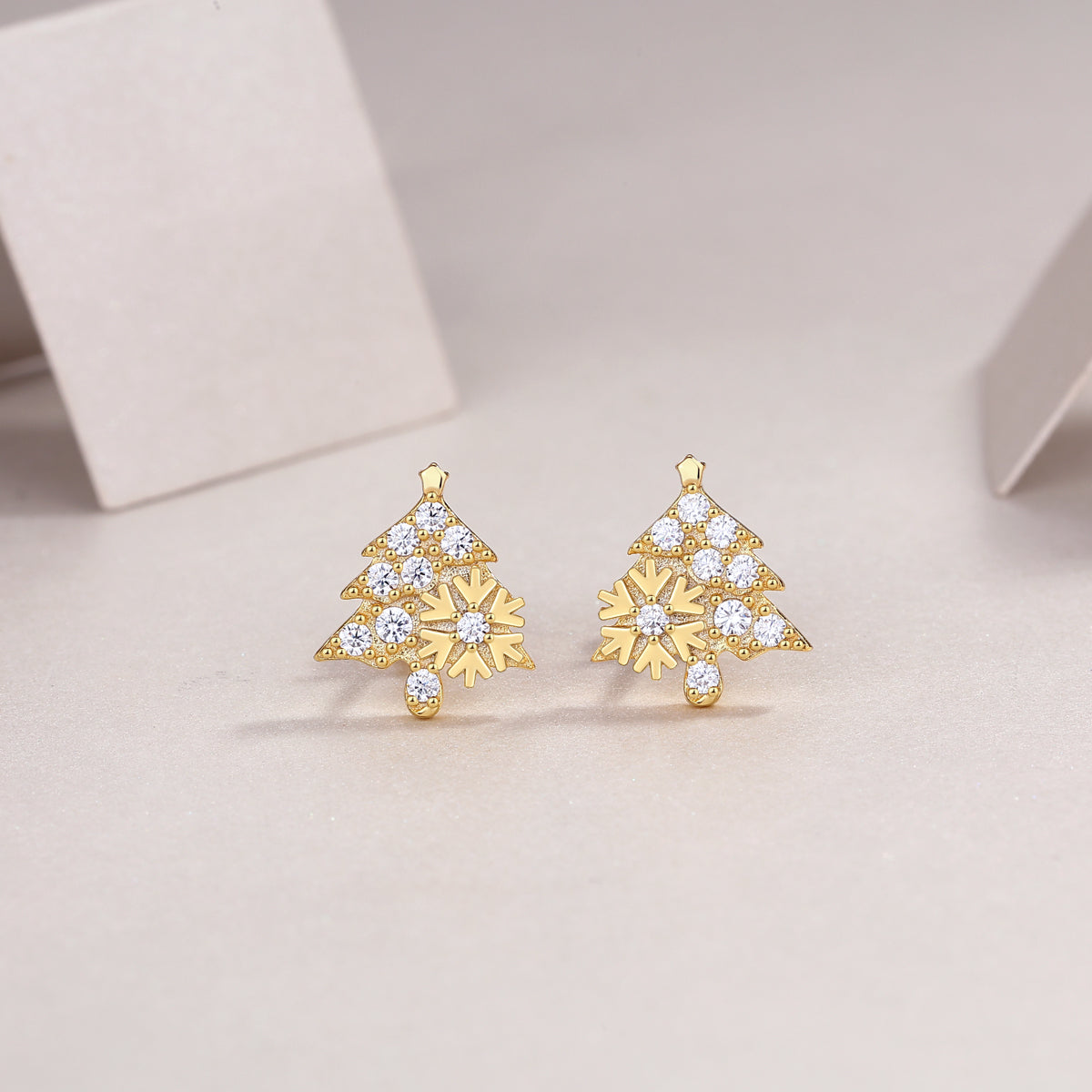 Christmas Tree - Set With Top-quality Moissanite Luxury Silver Stud Earrings, S925 Silver Electroplated Gold