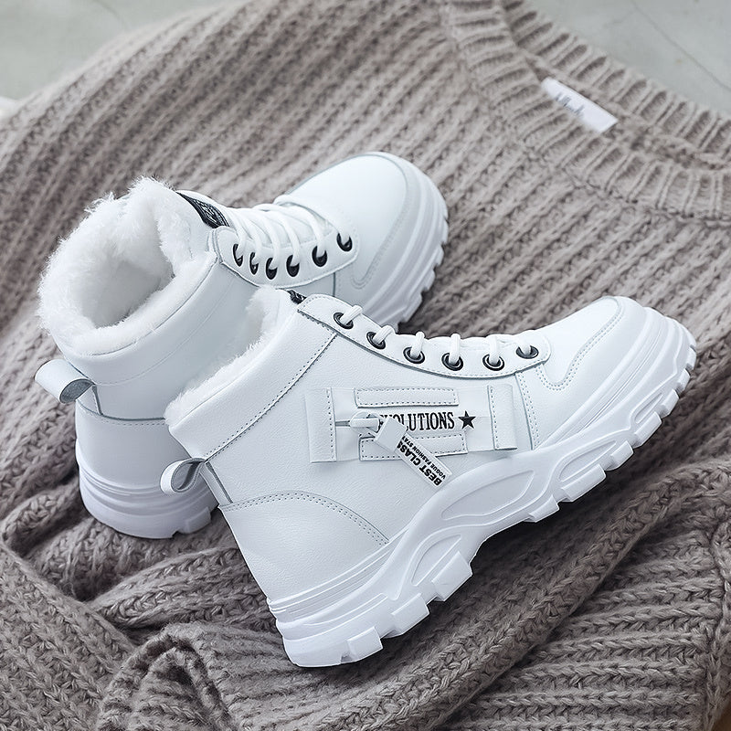 Women'S Winter High-Top Boots - Warm Fleece-Lined Ankle Boots with Thick Sole, Lace-Up Casual Style