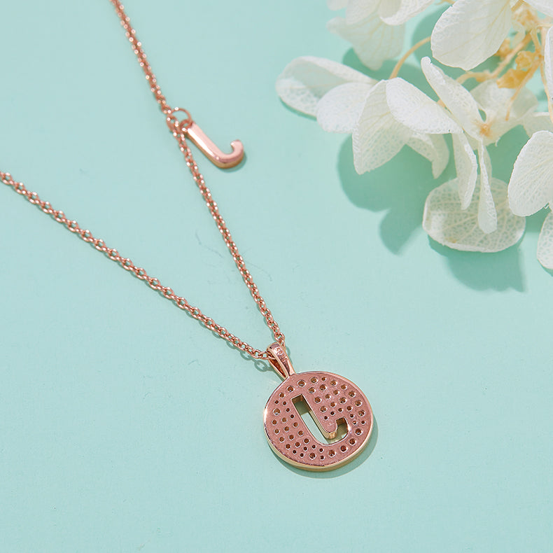 Luxury Initial Letter Necklace Pendant – J , S925 Silver Rose Gold Plated with Top-Quality Brilliant Moissanite