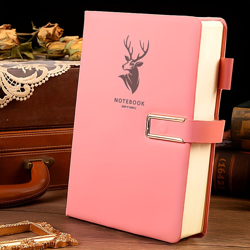 Carnet A5 de 360 ​​pages en similicuir premium avec boucle et motif tête de cerf 