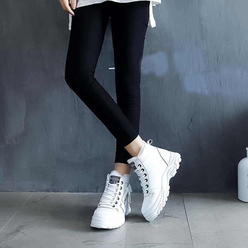 Women'S Winter High-Top Boots - Warm Fleece-Lined Ankle Boots with Thick Sole, Lace-Up Casual Style