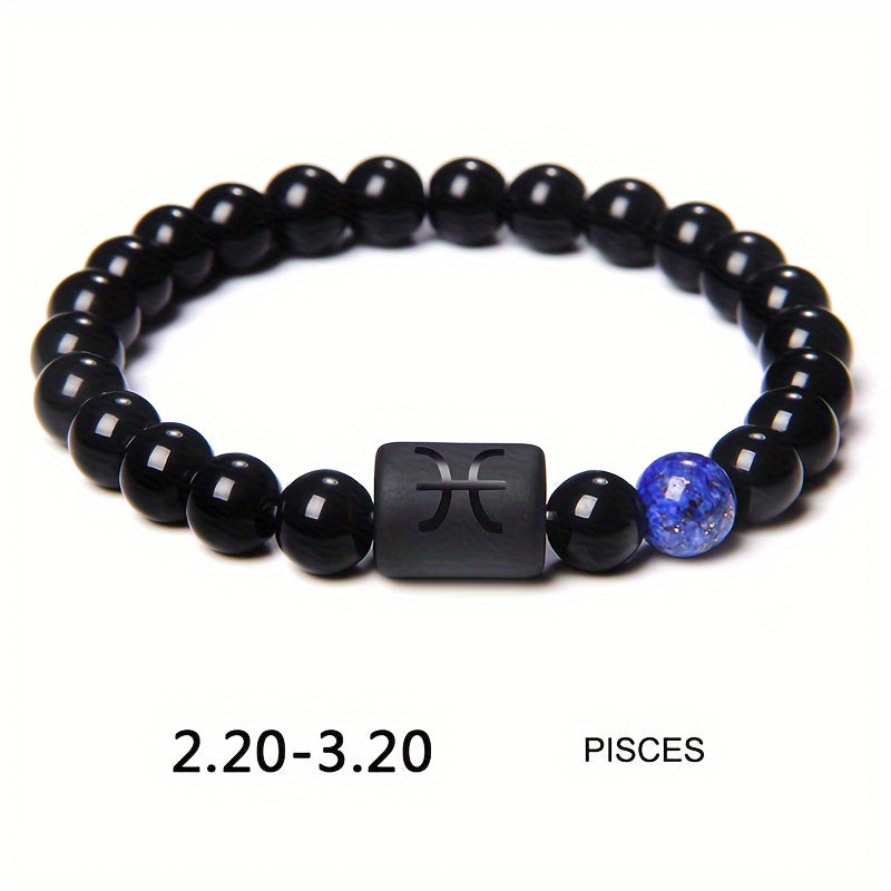 Unisex 12 Constellation Natural Black Obsidian Beaded Bracelets