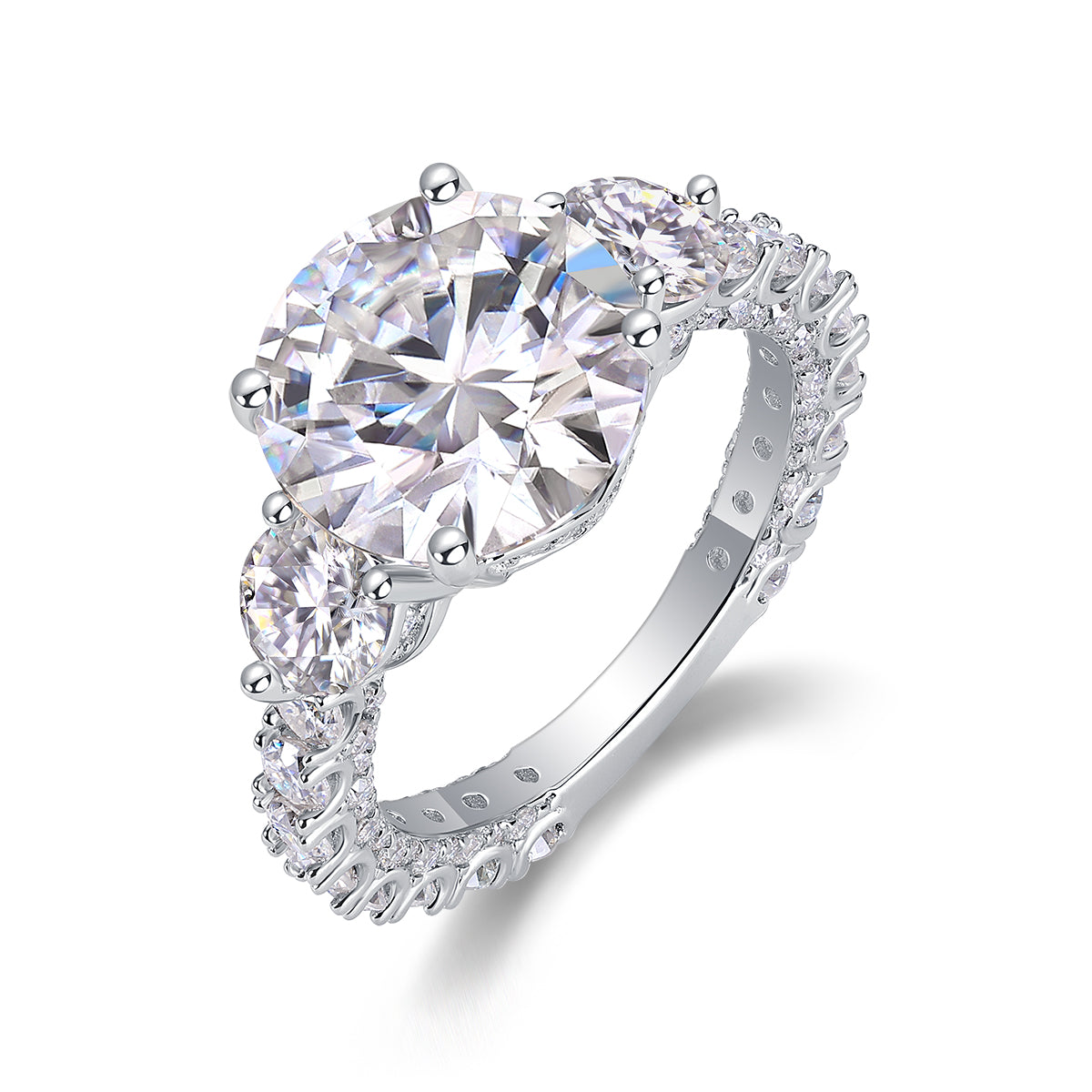 Three-diamond Shining - Luxury Silver Ring Set With Top-quality 5-carat Moissanite D Color VVS, S925 Silver And Platinum-plated Diamond Ring