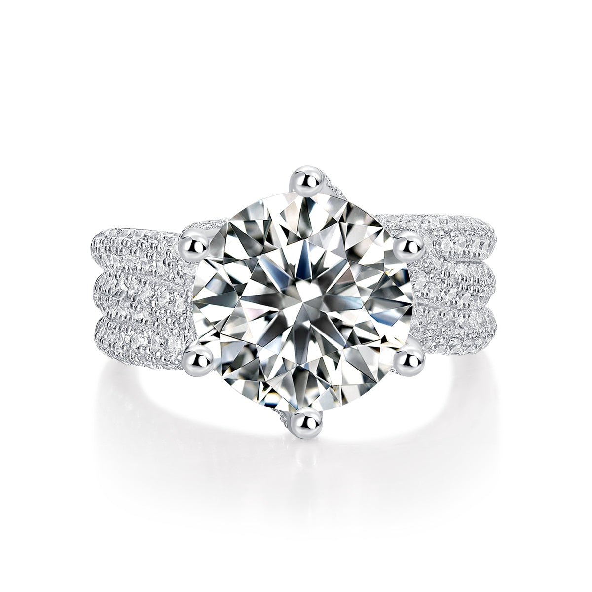 Luxury 5-carat Platinum-plated S925 Silver Ring,  Set With Top-quality Moissanite D Color VVS1