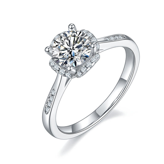1-carat Luxury Silver Ring Set With Top-quality Moissanite D Color VVS , S925 Silver Plated Platinum
